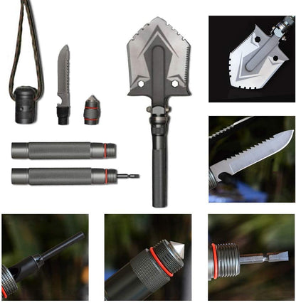 Folding Survival Shovel with 20-in-1 Multi-Tool Functions and Emergency Whistle