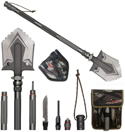 Folding Survival Shovel with 20-in-1 Multi-Tool Functions and Emergency Whistle