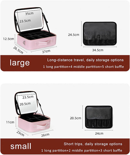 Makeup Storage Case with LED Mirror and Multiple Compartments