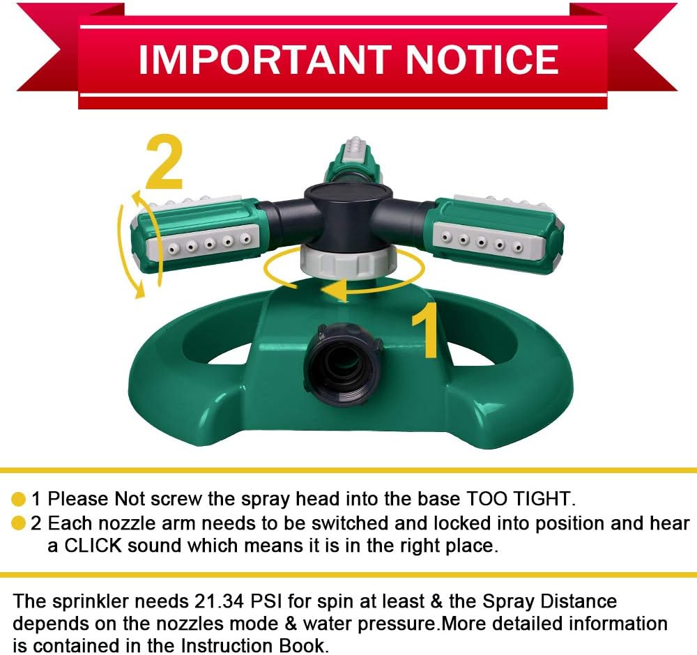 Rotating Yard Sprinkler with 36 Adjustable Nozzles and 49 Foot Coverage