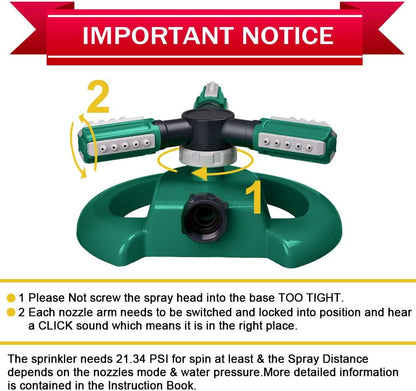 Rotating Yard Sprinkler with 36 Adjustable Nozzles and 49 Foot Coverage