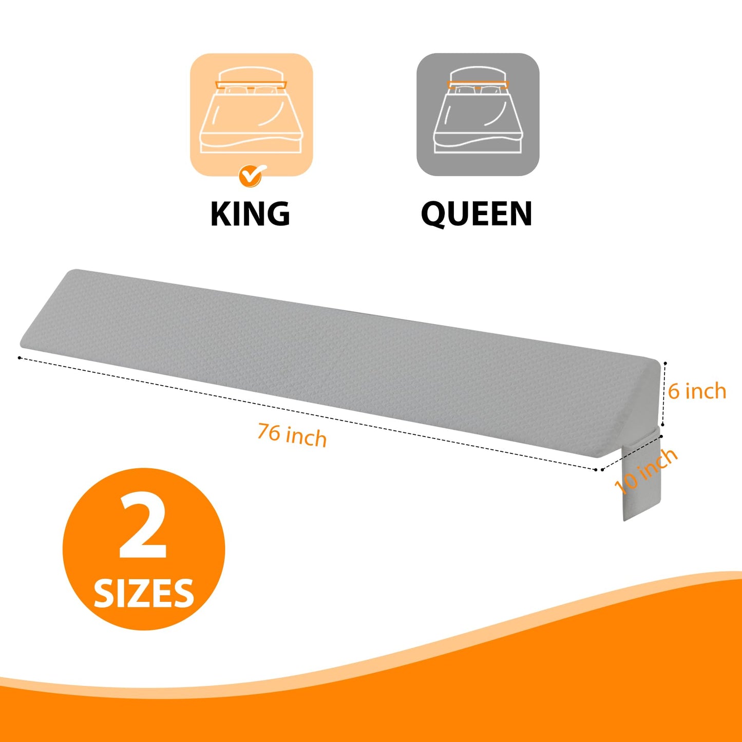 Headboard Wedge Pillow for King Beds with High Density Foam and Side Pockets, Machine Washable Cover