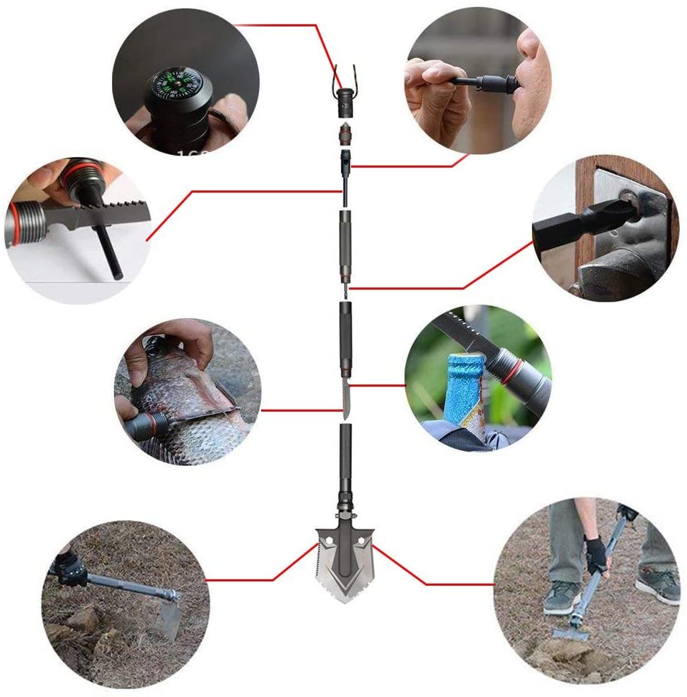 Folding Survival Shovel with 20-in-1 Multi-Tool Functions and Emergency Whistle