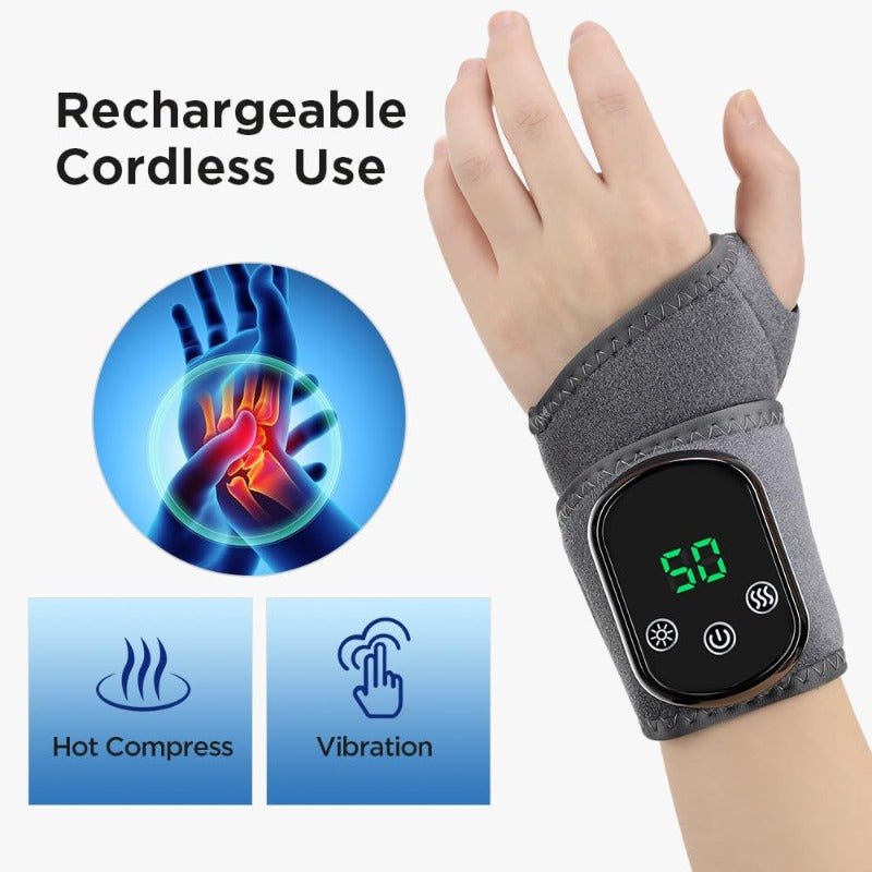 Wrist Massager with Heat and Vibration, Rechargeable with Adjustable Strap