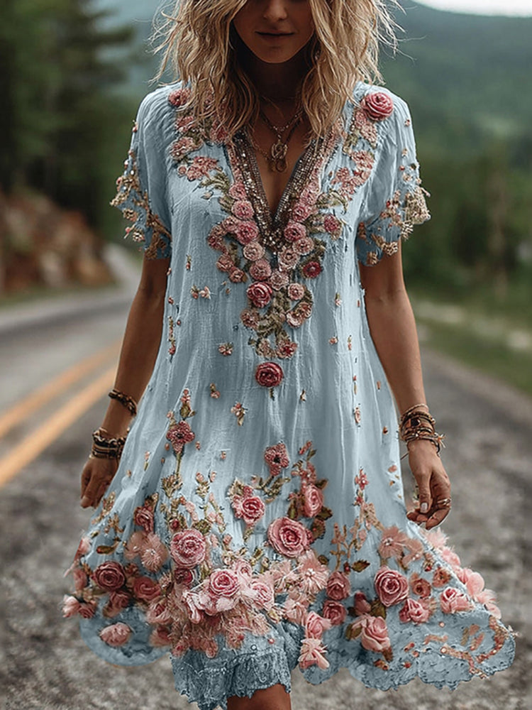 Floral Print Maxi Dress with Wrinkle Resistant Fabric and Ankle Length, Machine Washable