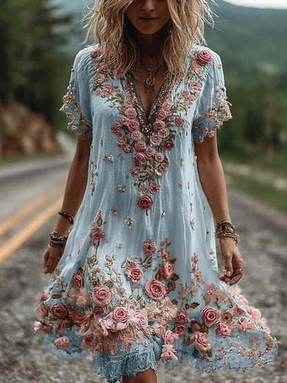 Floral Print Maxi Dress with Wrinkle Resistant Fabric and Ankle Length, Machine Washable