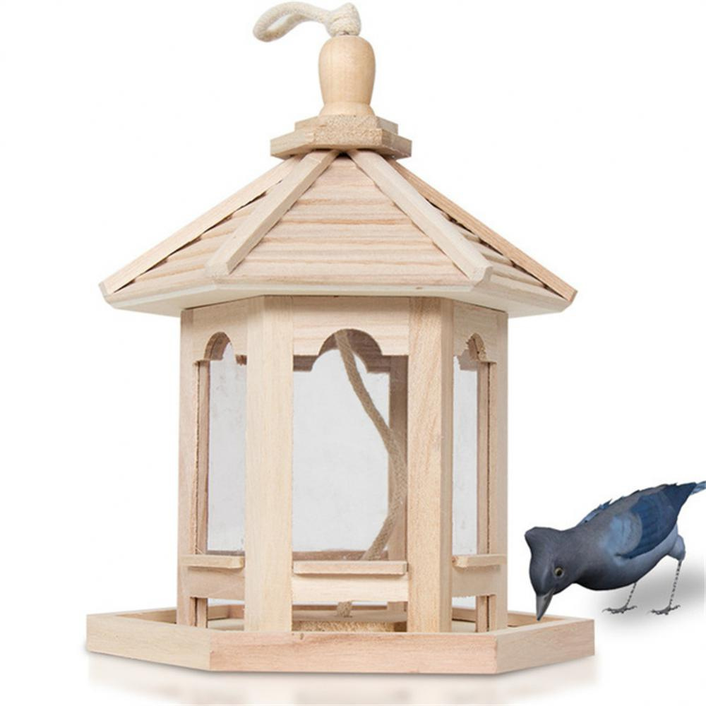 Bird Feeder with Transparent Acrylic Panel and Wooden Roof, 10.2x8.2x7.8 Inches