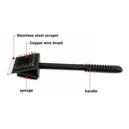 Grill Brush with Copper Wire Bristles, Sponge and Steel Scraper