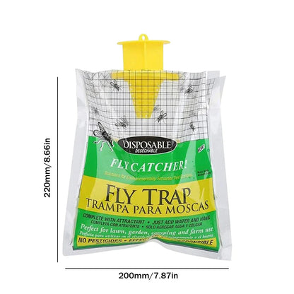 Disposable Fly Trap with Water Activated Bait and Hanging Loop