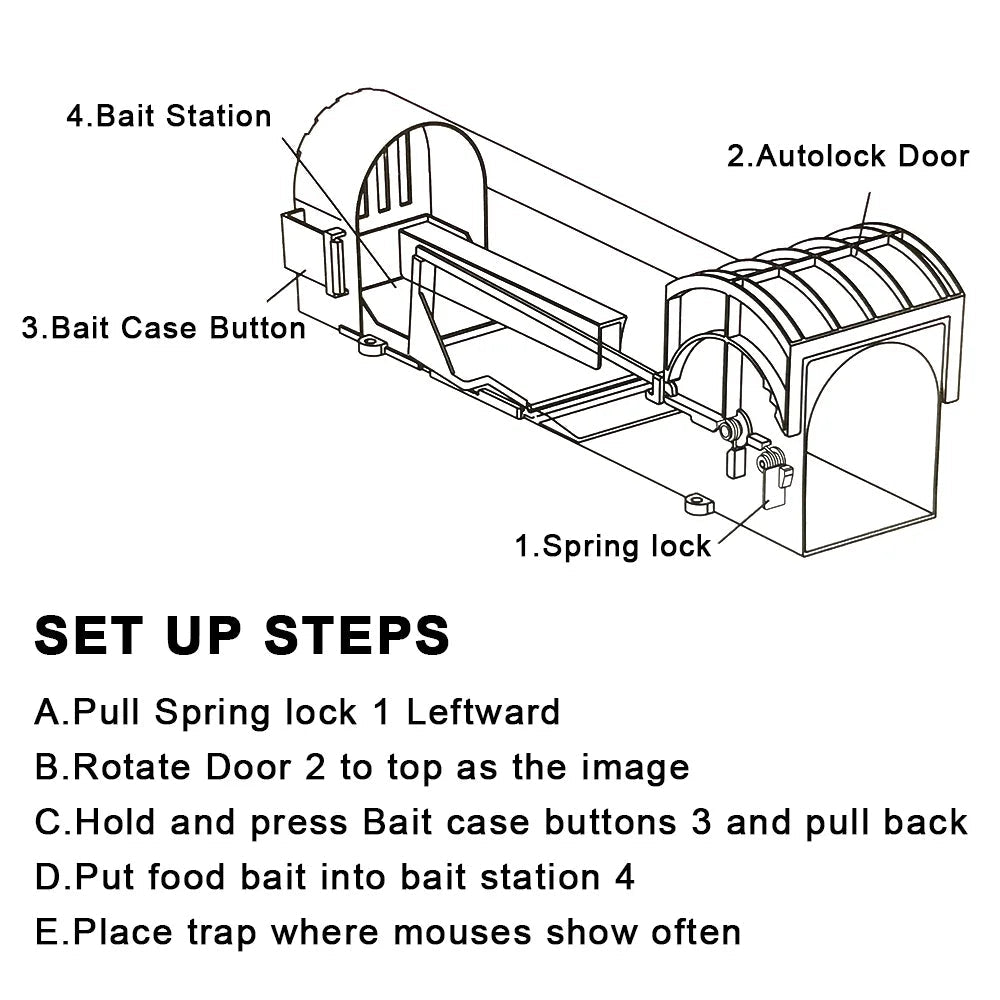 Live Catch Mouse Trap with Transparent Body and Auto-Locking Metal Door