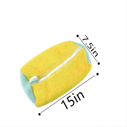 Zippered Mesh Shoe Washing Bag with Rubber Coated Zipper and Shape Protection
