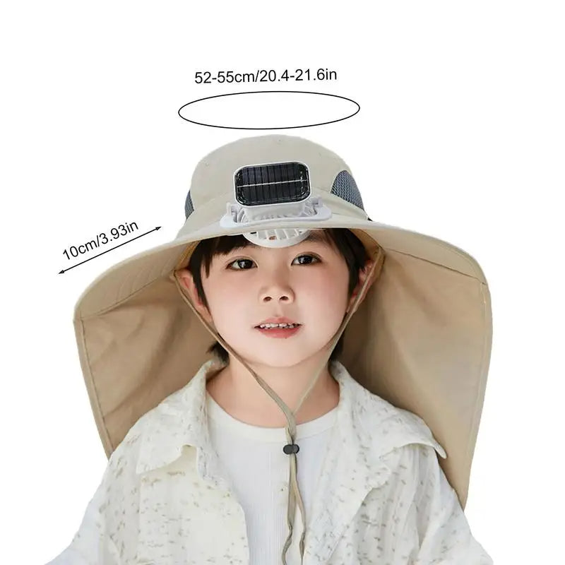 Kids Solar Powered Fan Hat with Adjustable Fit and Three Speed Cooling Fan