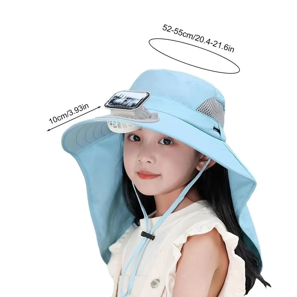 Kids Solar Powered Fan Hat with Adjustable Fit and Three Speed Cooling Fan
