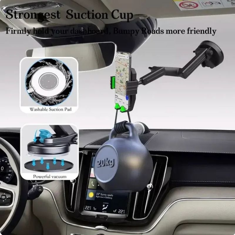 Long Reach Phone Mount with Gel Suction Base and 360 Degree Rotation for Trucks