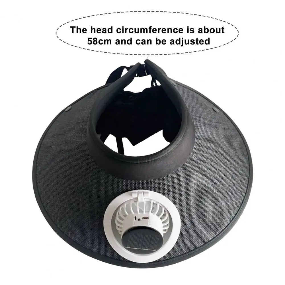 Solar Powered Cooling Fan Hat with Wide Brim and USB Charging, Adjustable Speeds