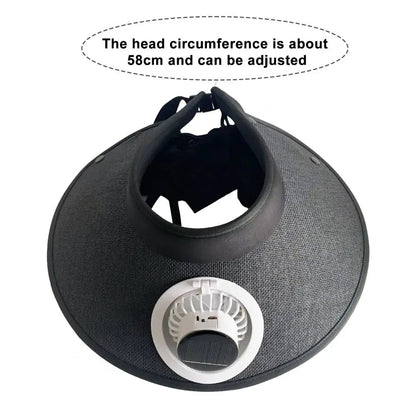 Solar Powered Cooling Fan Hat with Wide Brim and USB Charging, Adjustable Speeds