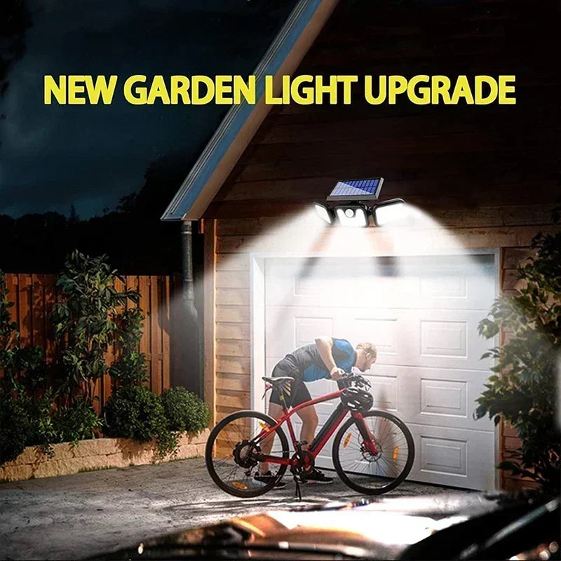 Solar Motion Sensor Light with 74 LED Bulbs and Adjustable Head for Outdoor Areas