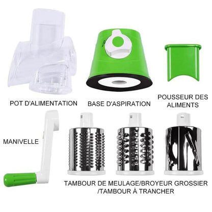 Rotary Vegetable Grater with Three Interchangeable Blades and Suction Feet