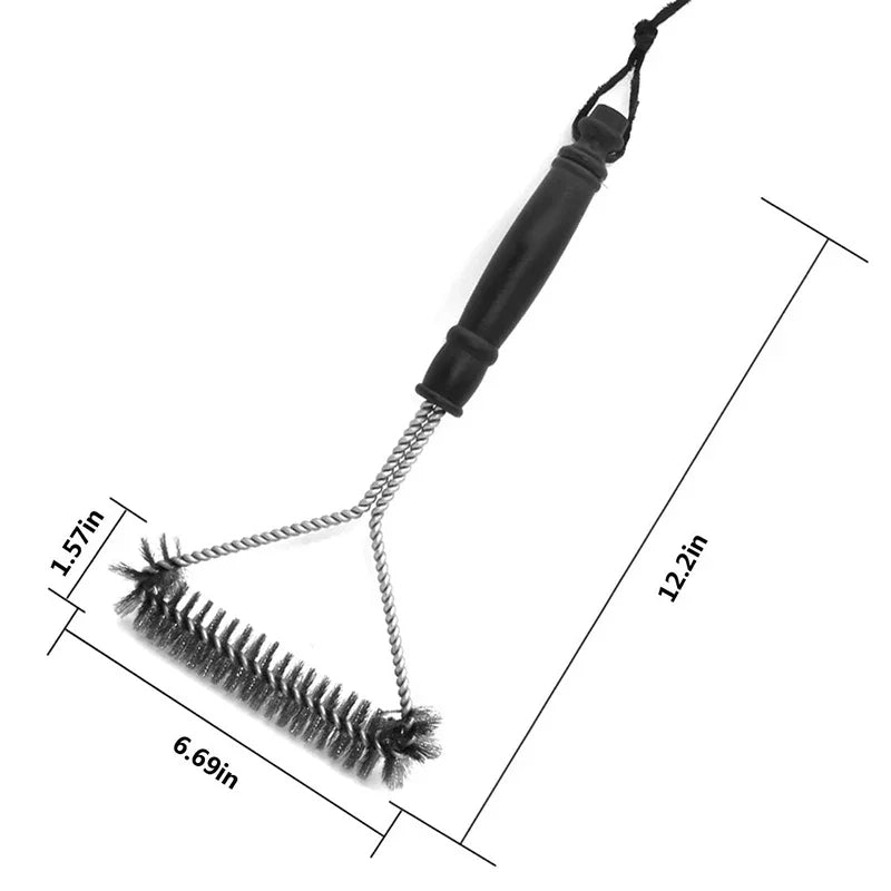 Long Handle Grill Brush with Metal Bristles and Textured Grip