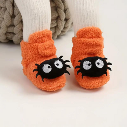 Childrens Ankle High Fleece Slippers with Halloween Print and Slip On Design