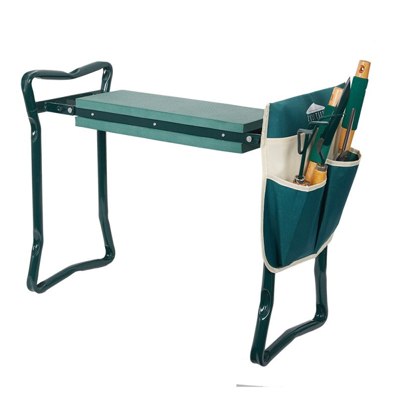 Garden Kneeler and Seat with Steel Handles and Tool Pouches, Converts to Sitting Position