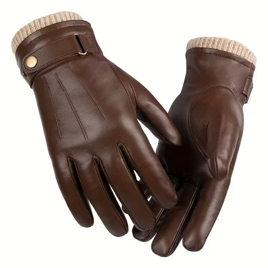Men’s Touchscreen Leather Winter Gloves – Warm Thermal Design