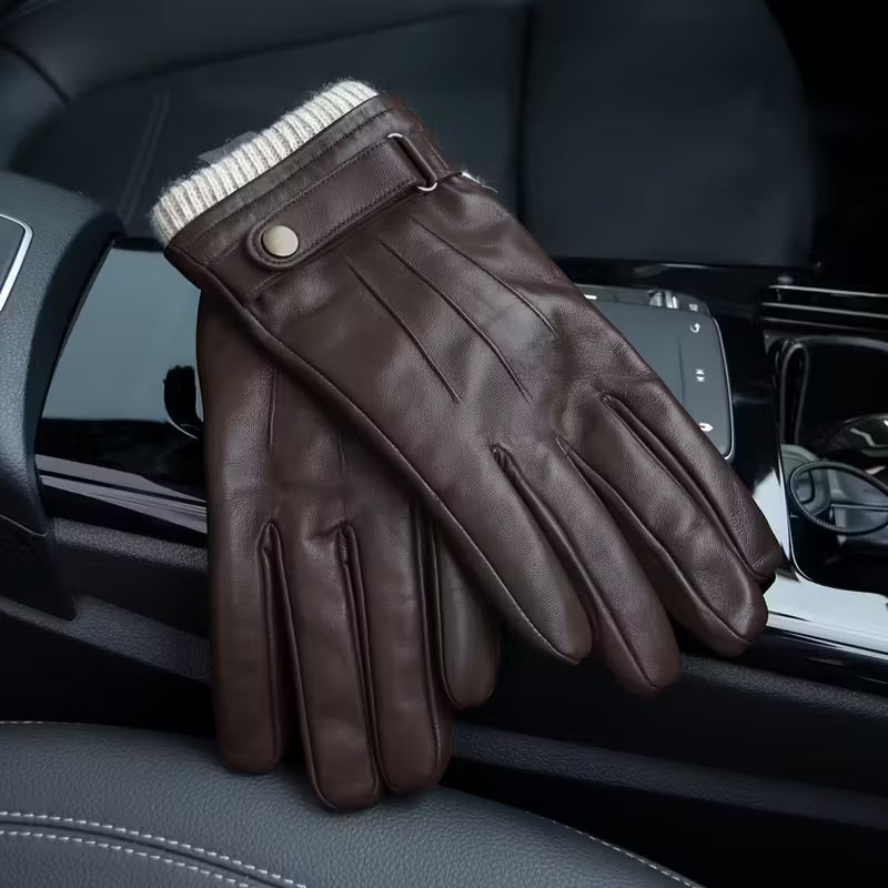Men’s Touchscreen Leather Winter Gloves – Warm Thermal Design