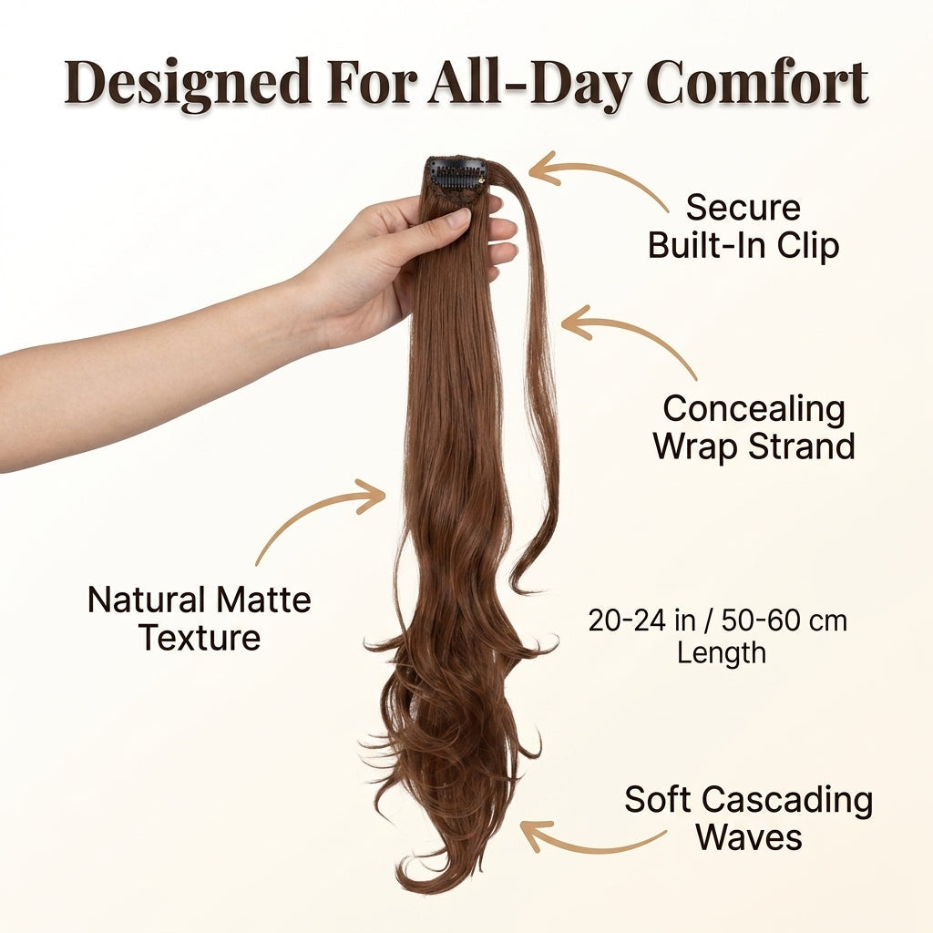 Clip-In Ponytail Extension with Wrap Around Design and Invisible Hairpins