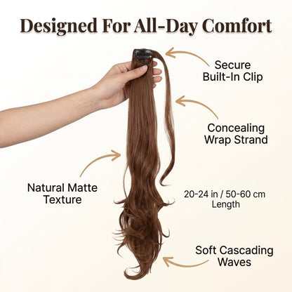 Clip-In Ponytail Extension with Wrap Around Design and Invisible Hairpins