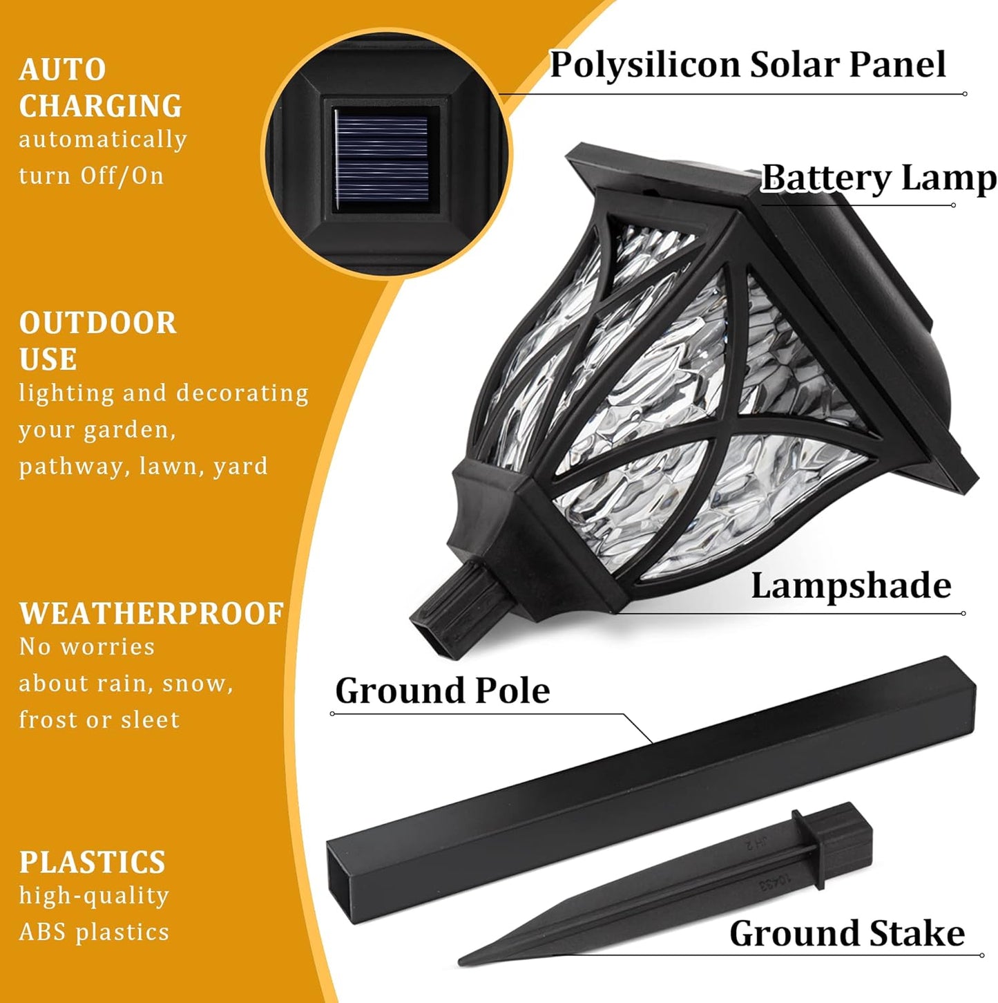Solar Pathway Garden Lights with Warm White LED and Auto Dusk Sensor, Set of 6
