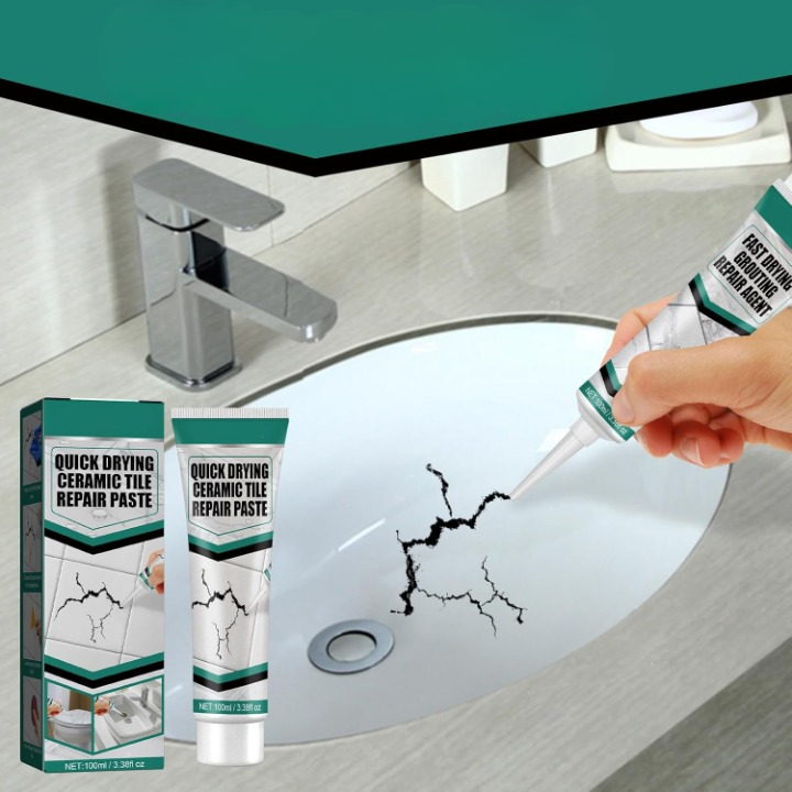 Tile Repair Paste with Spatula and Sandpaper for Cracks and Chips