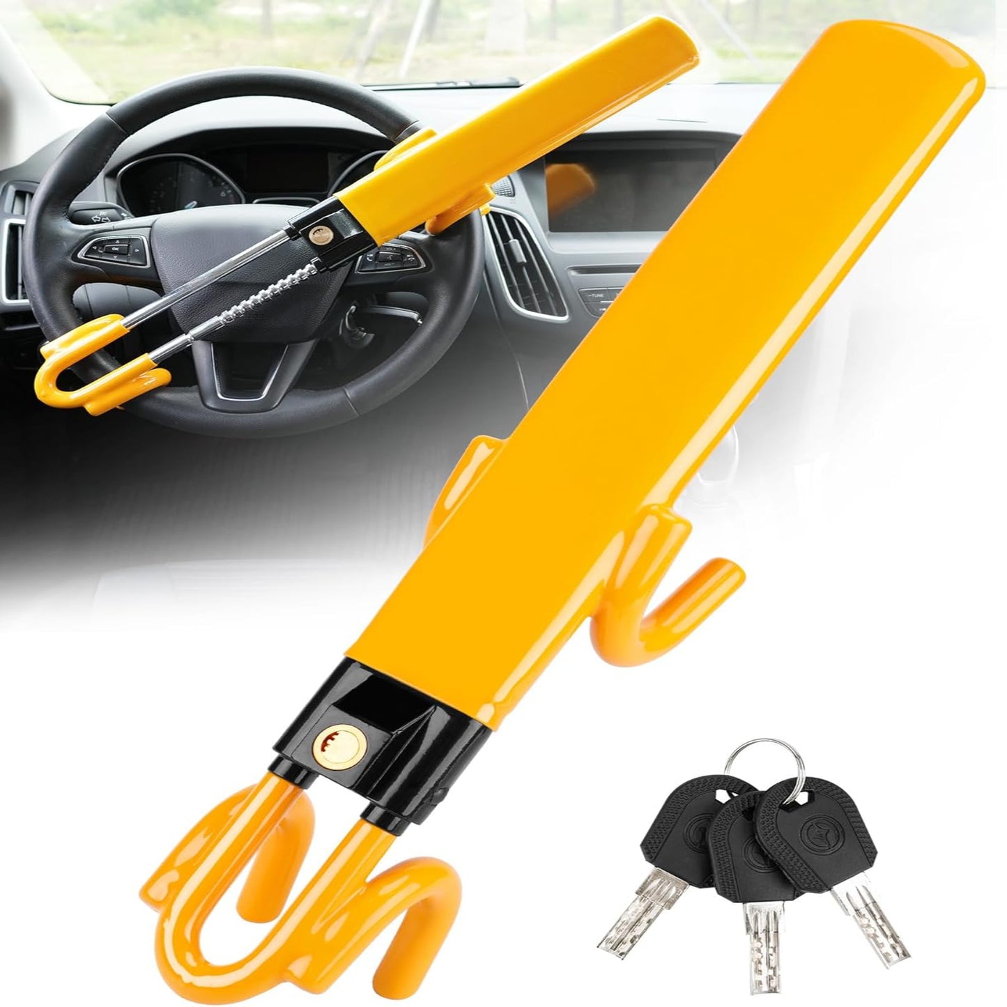 Anti-Theft Steering Wheel Lock with Four Hook System and Adjustable Fit