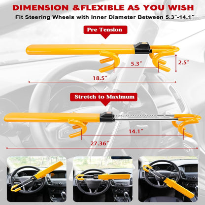 Anti-Theft Steering Wheel Lock with Four Hook System and Adjustable Fit
