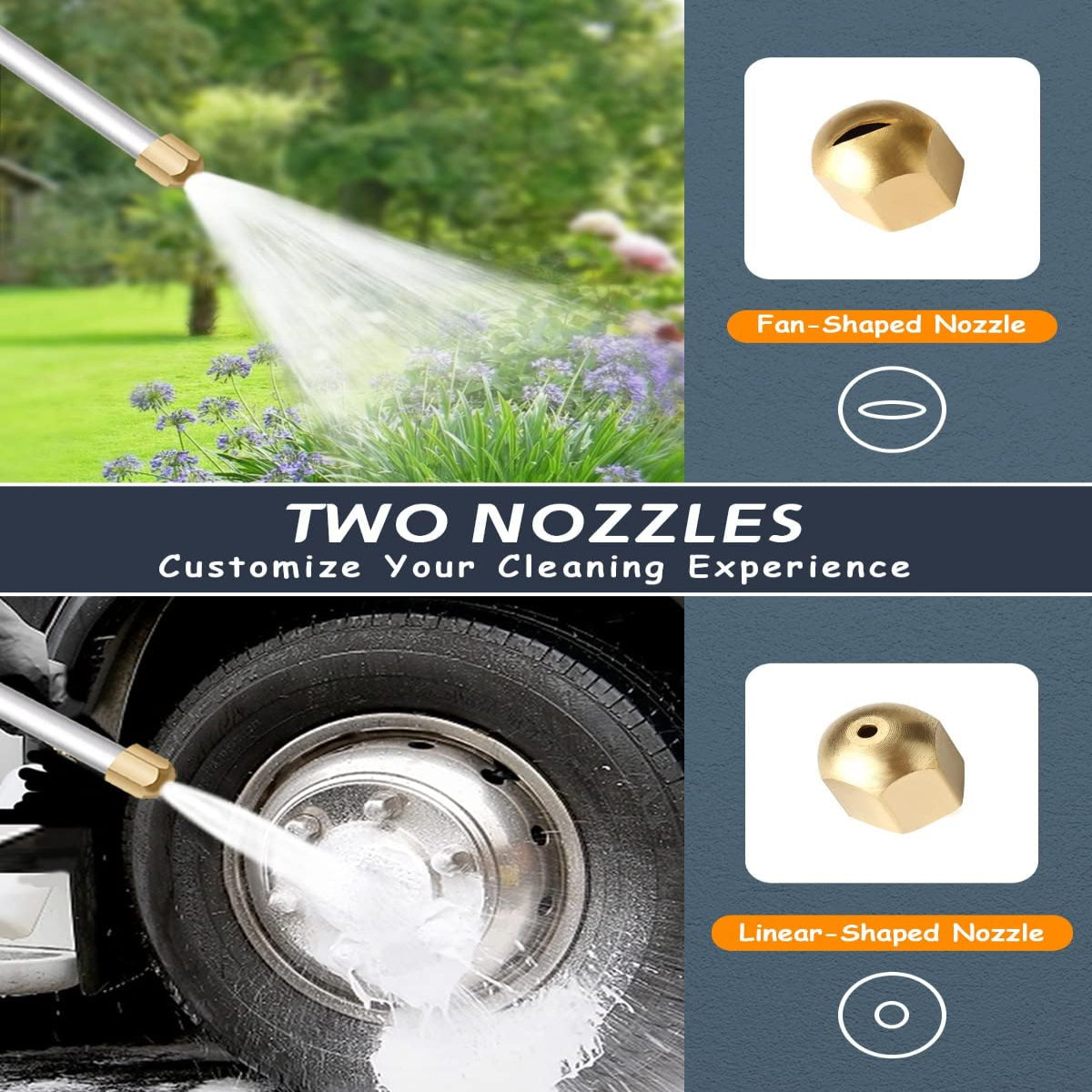 Garden Hose Spray Nozzle with Interchangeable Brass Heads and 32ft Reach