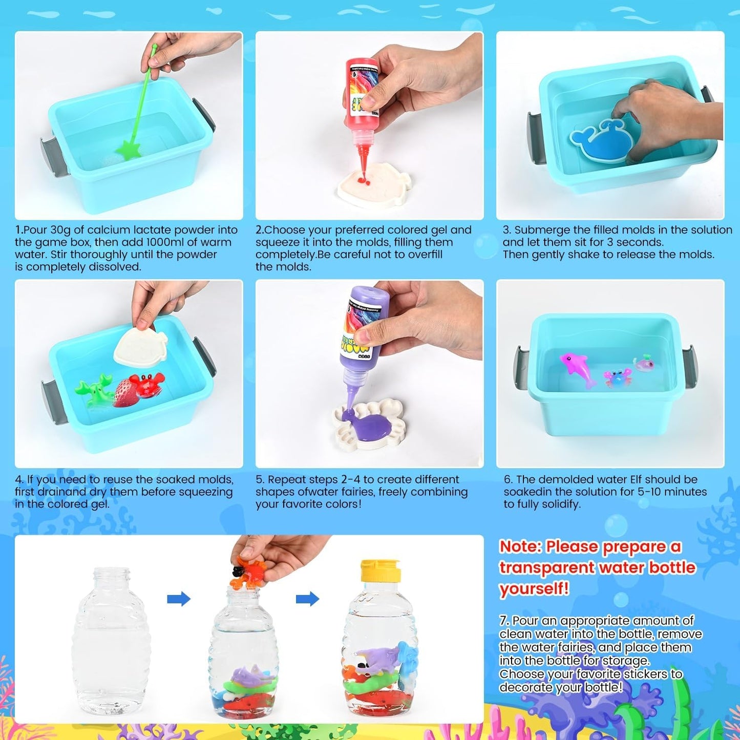 Squishy Water Pet Gel Kit with 12 Colors and 12 Fantasy Molds, STEM Toy for Kids Ages 4+
