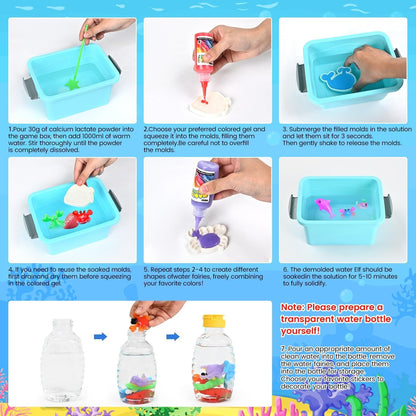 Squishy Water Pet Gel Kit with 12 Colors and 12 Fantasy Molds, STEM Toy for Kids Ages 4+