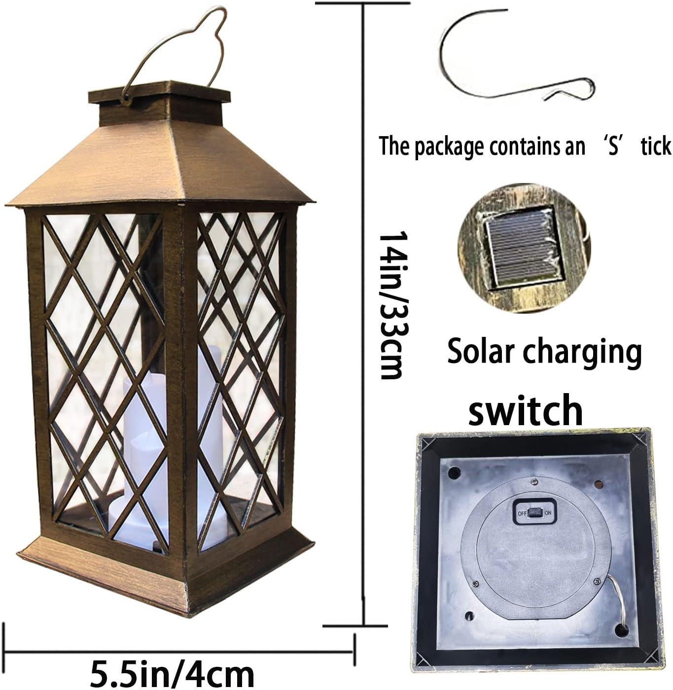 Solar Hanging Lantern with Three LED Candles and Automatic Dusk to Dawn Sensor