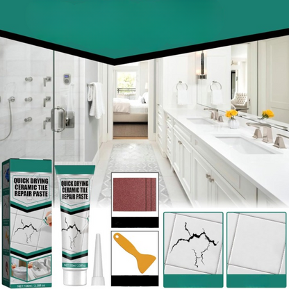 Tile Repair Paste with Spatula and Sandpaper for Cracks and Chips