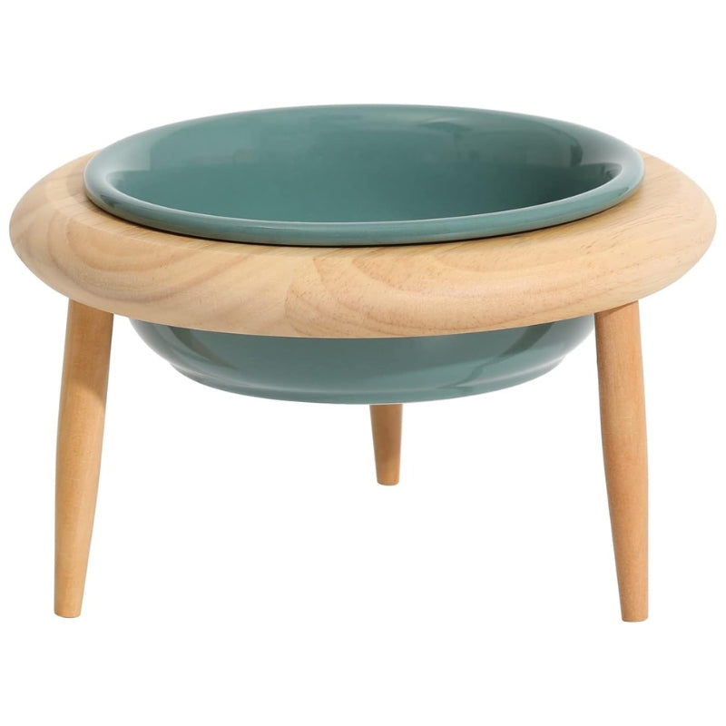 Elevated Ceramic Cat Bowl with Adjustable Oak Stand and Removable Legs