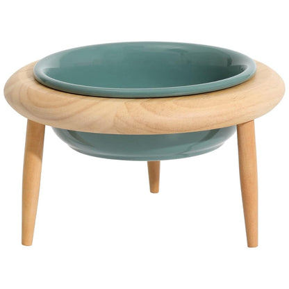 Elevated Ceramic Cat Bowl with Adjustable Oak Stand and Removable Legs