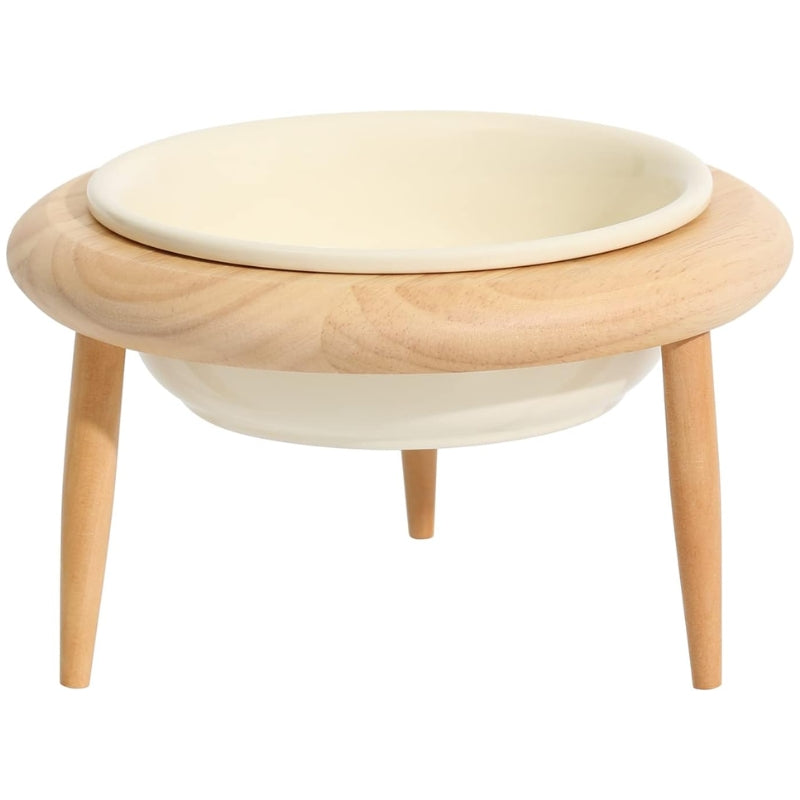 Elevated Ceramic Cat Bowl with Adjustable Oak Stand and Removable Legs