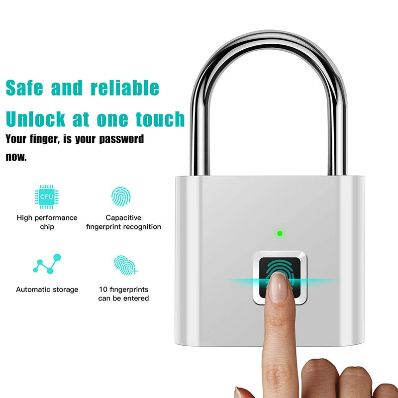 Fingerprint Padlock with Wireless App Control and 10 Fingerprint Storage, 6-Month Battery