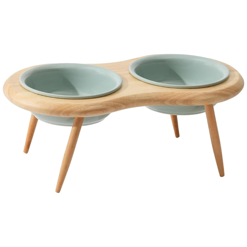 Elevated Ceramic Cat Bowl with Adjustable Oak Stand and Removable Legs