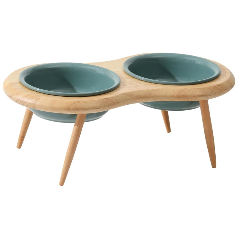 Elevated Ceramic Cat Bowl with Adjustable Oak Stand and Removable Legs