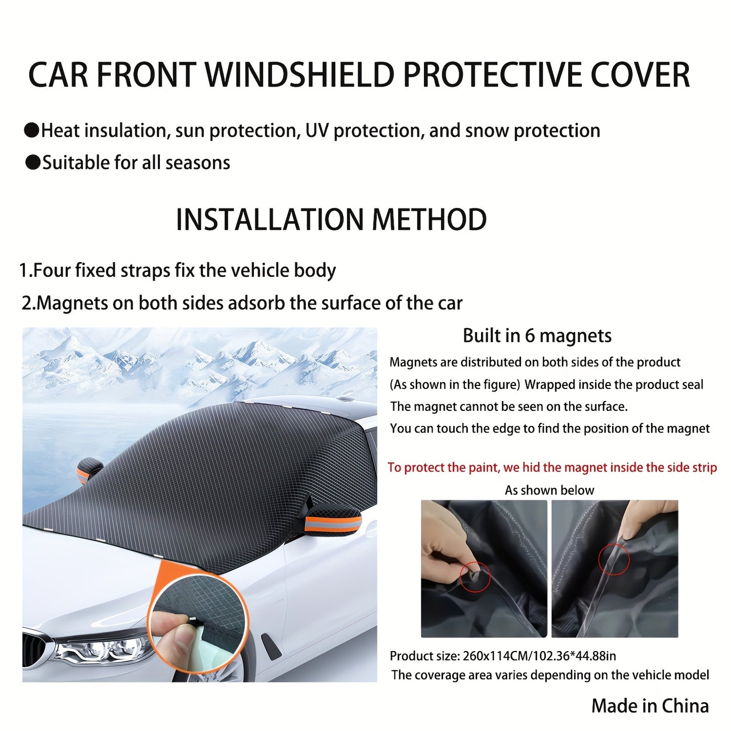 Magnetic Snow Cover for Car Windshield