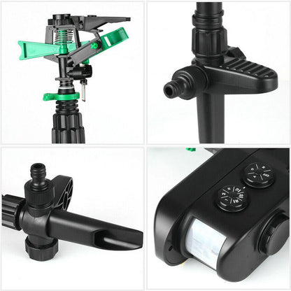 Solar Powered Motion Activated Sprinkler with 300 Degree Coverage and Adjustable Sensitivity