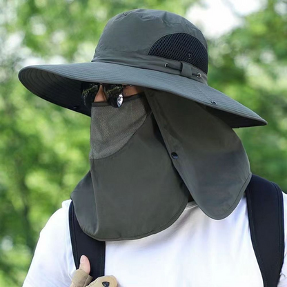 Wide Brim Fishing Hat with Breathable Mesh and Adjustable Chin Strap, Water Resistant
