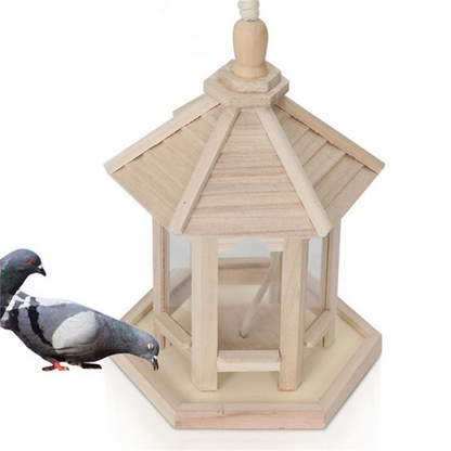 Bird Feeder with Transparent Acrylic Panel and Wooden Roof, 10.2x8.2x7.8 Inches