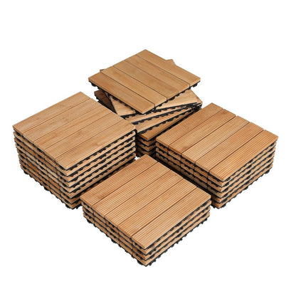 Fir Wood Interlocking Deck Tiles with Drainage Base and Anti-Slip Surface, 27 Pieces