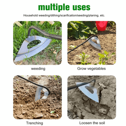 Steel Garden Hoe with Textured Grip and Extension Rod Compatible